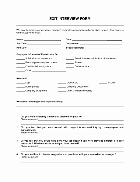 Employee Exit Interview forms Inspirational Exit Interview form