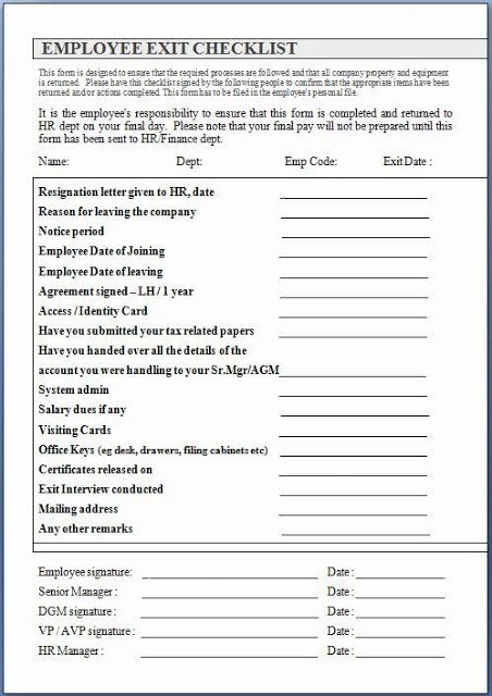 Employee Exit Interview forms Lovely Employee Exit Checklist form