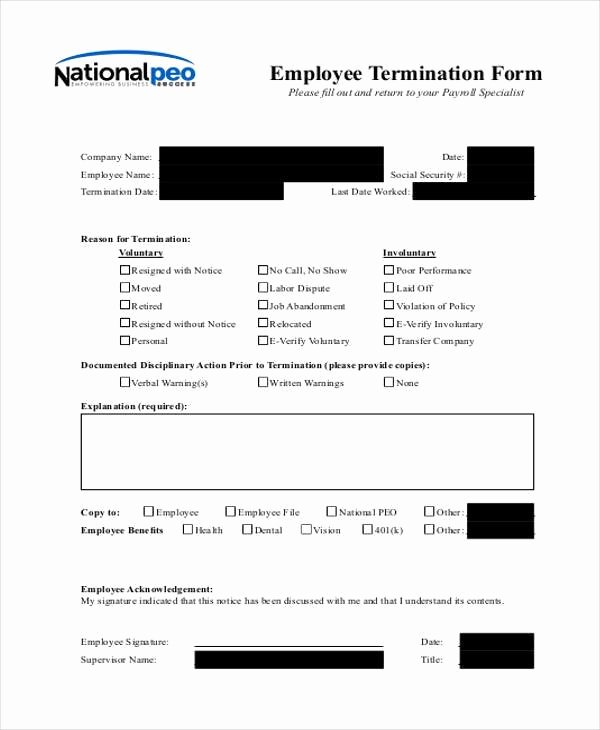 Employee Termination form Pdf Lovely Free 8 Employee Termination form Samples In Sample