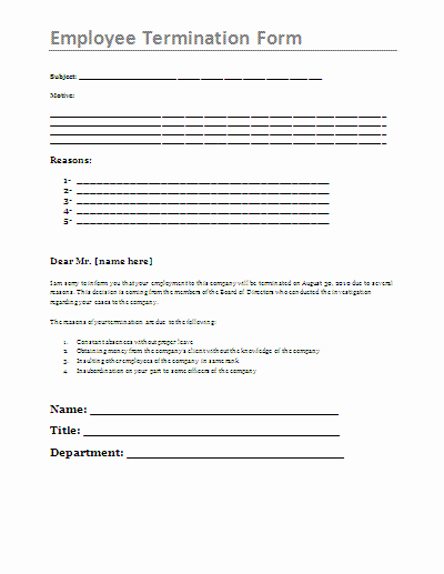 Employee Termination form Pdf Luxury Printable Employee Termination form Free Download the