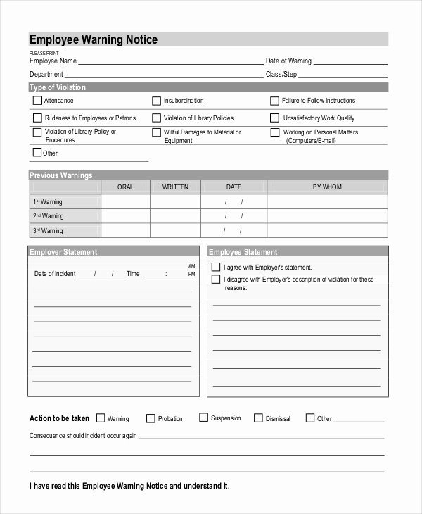 Employee Warning Notice form Awesome Free 6 Sample Employee Warning Notice forms