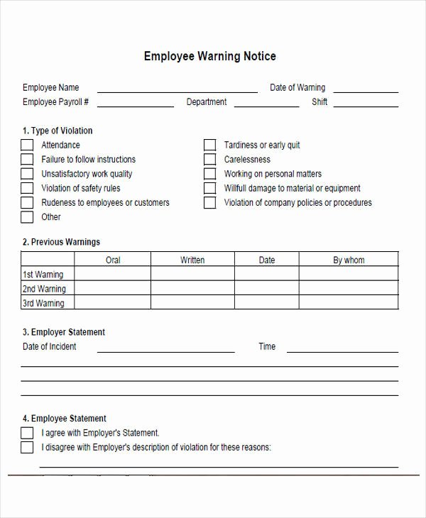 Employee Warning Notice form Awesome Notice form Example
