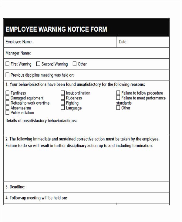 Employee Warning Notice form Elegant Notice form Example