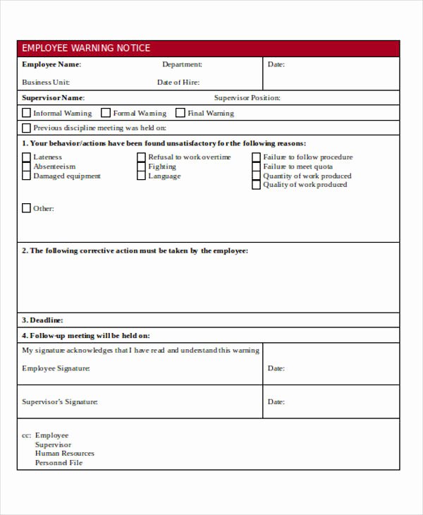 Employee Warning Notice form Inspirational 39 Free Notice forms