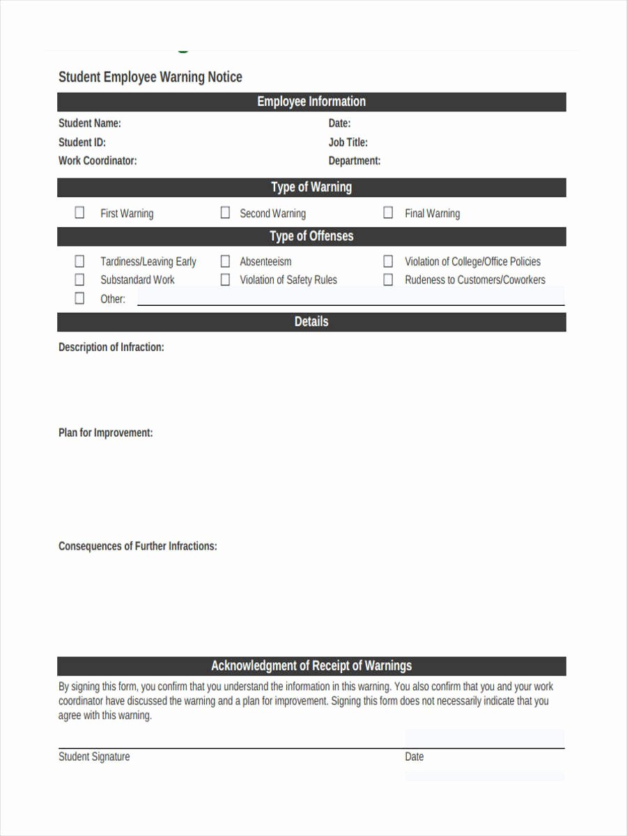 Employee Warning Notice form Lovely Warning Notice form 8 Free Documents In Word Pdf