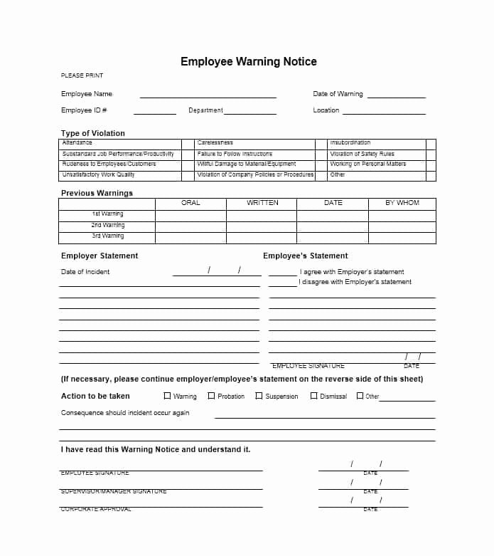 Employee Warning Notice form Unique Free Printable Employee Warning Notice