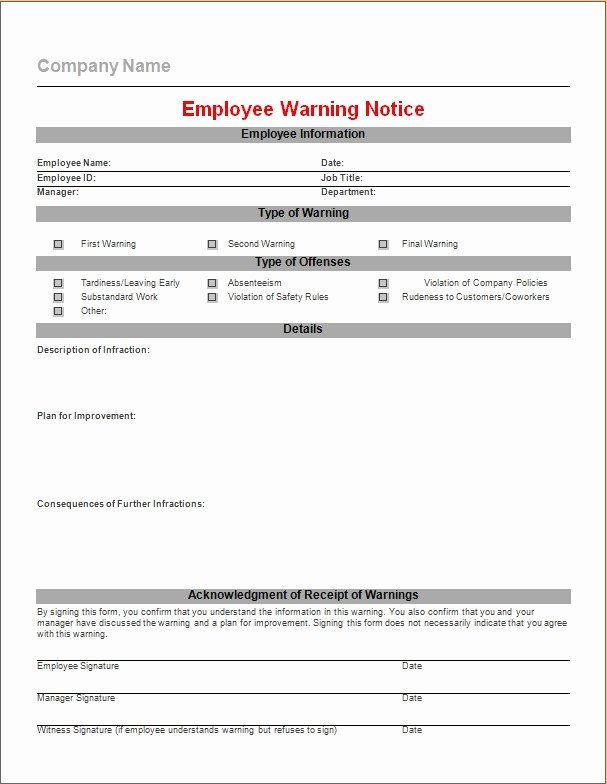 Employee Warning Notice Template Awesome Warning Notice to Employee Template