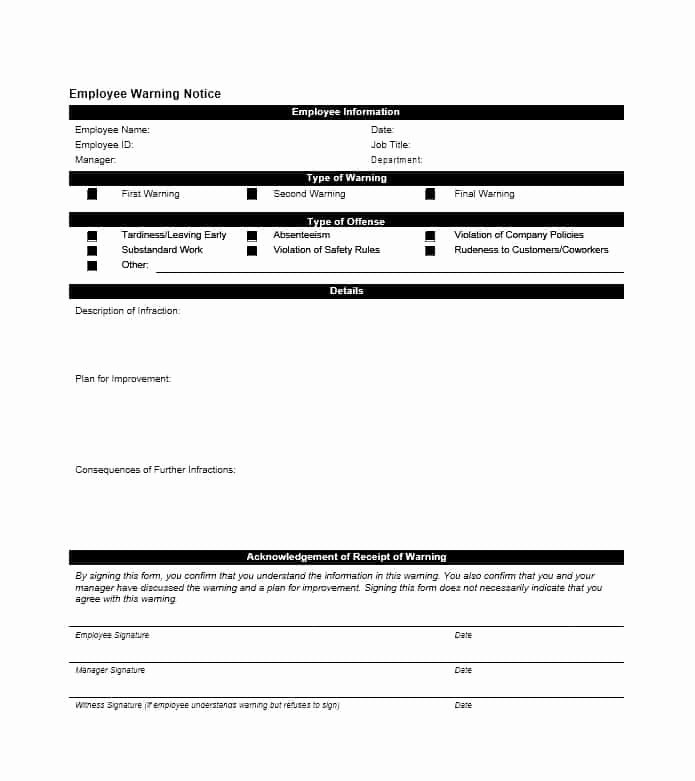 Employee Warning Notice Template Word Unique Employee Warning Notice Download 56 Free Templates &amp; forms