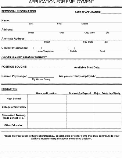 Employment Application form Doc Awesome Job Application form Pdf Download for Employers