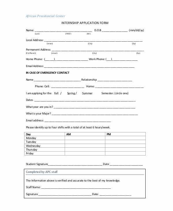 Employment Application form Doc Beautiful 9 Internship Application form Templates Pdf Doc