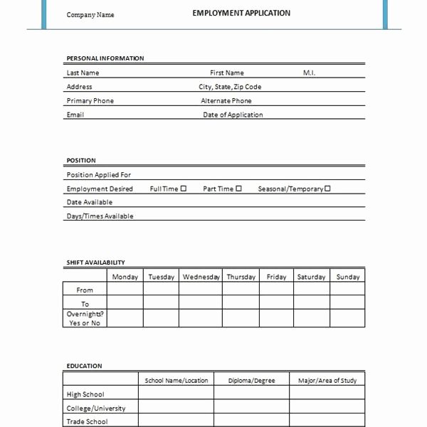 Employment Application form Doc Luxury Free Printable Job Application form Template form Generic