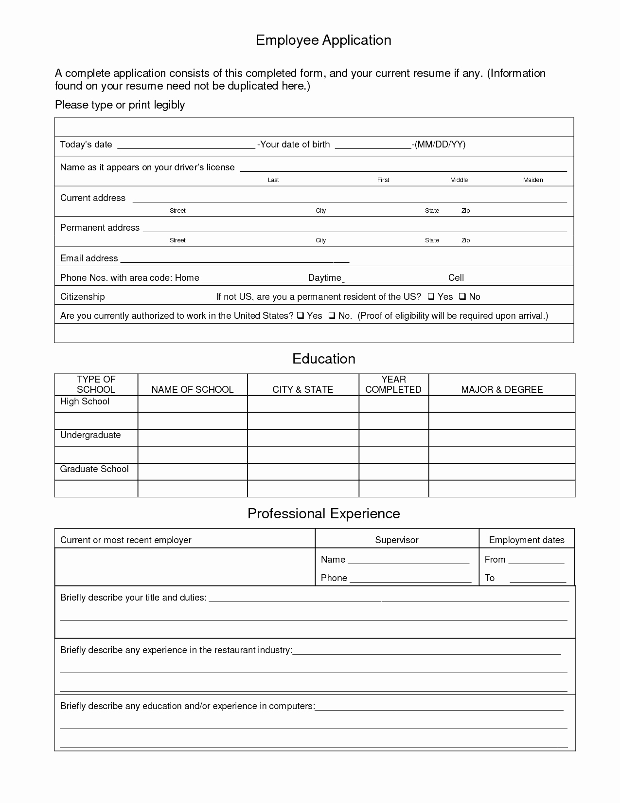 Employment Application form Doc New Sample Employment Application Restaurant by Goq
