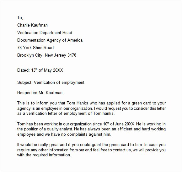 Employment Verification Letter for Visa Best Of Sample Proof Of Employment Letter 9 Download Free