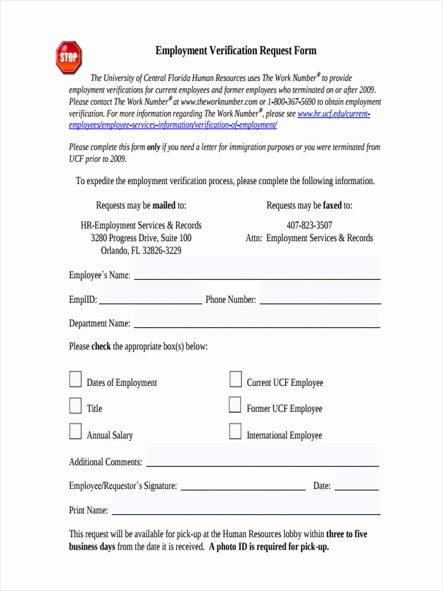 Employment Verification Request form New 7 Employment Verification Request form Sample Free Sample Example format Download
