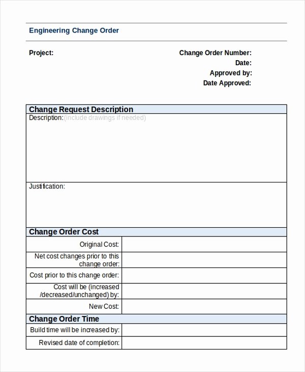 Engineering Change order Template New Free 9 Sample Change order forms In Pdf