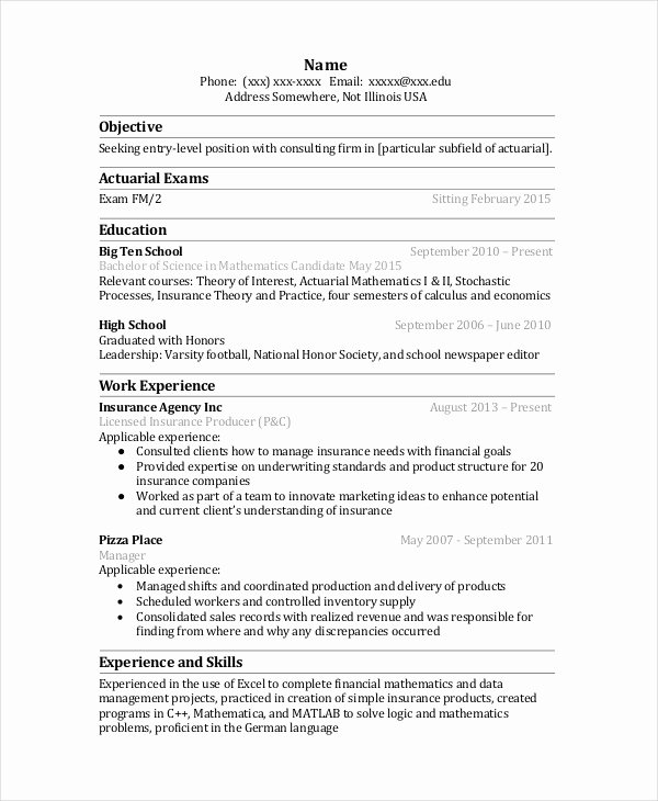 Entry Level Actuary Resume Fresh Actuarial Resume Template 5 Free Word Pdf Documents Download