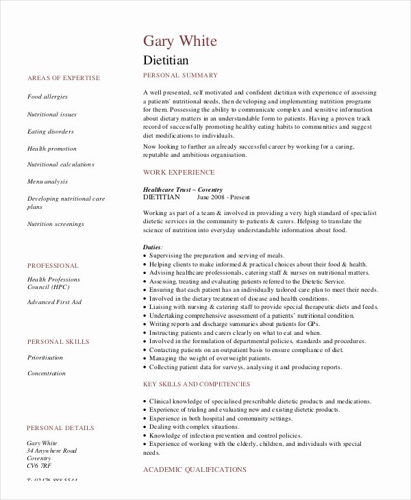 Entry Level Dietitian Resume Best Of Dietitian Resume Template 6 Free Word Pdf Documents Download