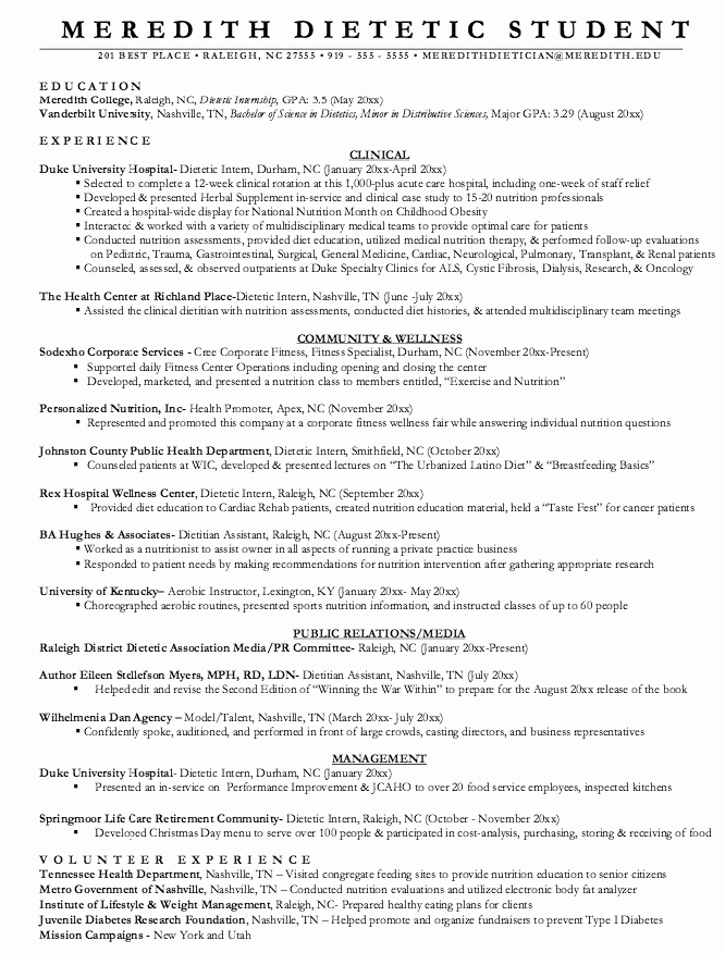 Entry Level Dietitian Resume Luxury Clinical Dietitian Resume Fiveoutsiders
