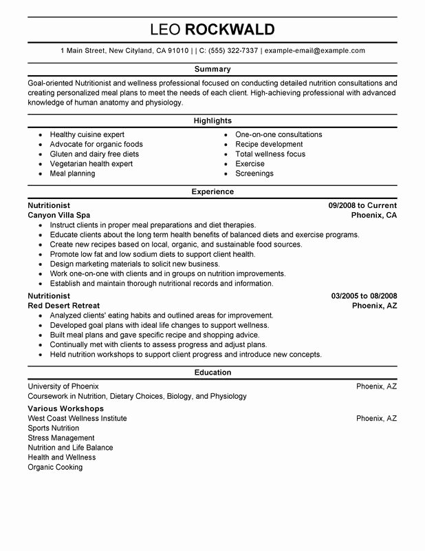 Entry Level Dietitian Resume New Entry Level Dietitian Resume Examples