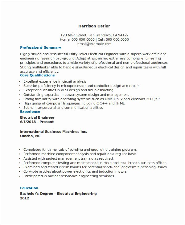 Entry Level Electrical Engineer Resume New Free Engineering Resume Templates 49 Free Word Pdf Documents Download