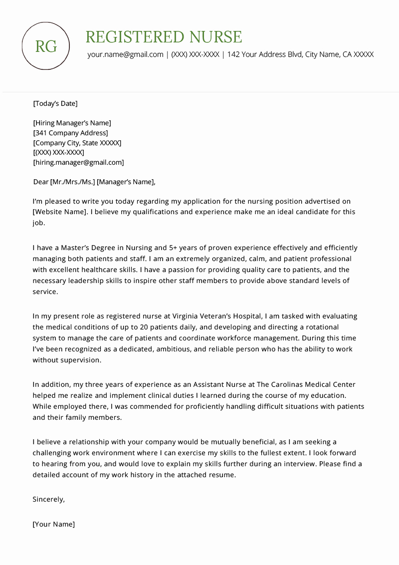 Entry Level Nurse Cover Letter Awesome Nursing Cover Letter Example