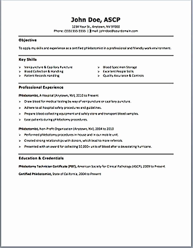 Entry Level Phlebotomist Resume Best Of Resume for Phlebotomy Technician Resume Sample
