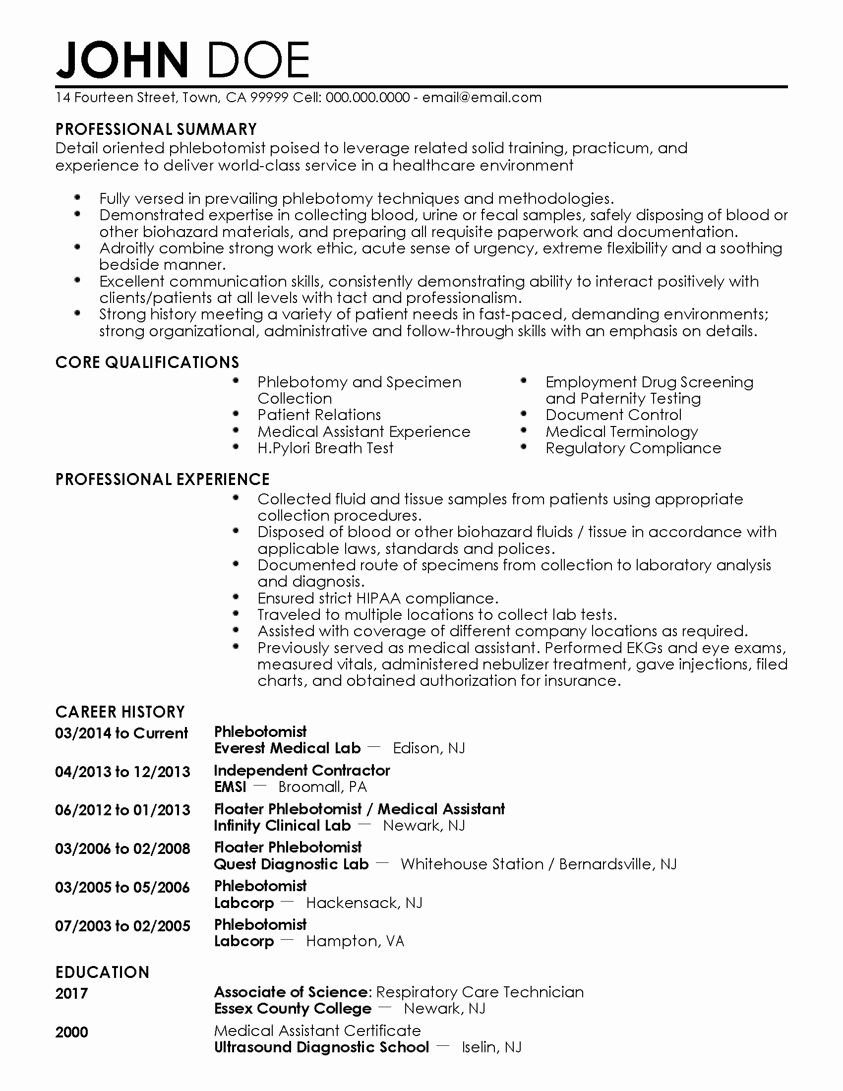 Entry Level Phlebotomist Resume Unique Professional Phlebotomist Templates to Showcase Your Talent