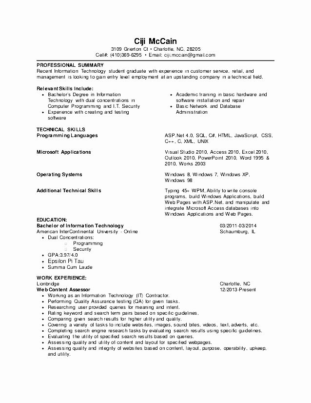 Entry Level Programmer Resume Awesome Entry Level Programmer Resume