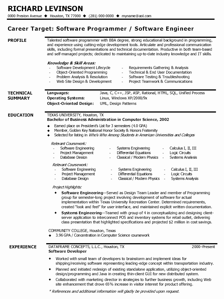 Entry Level Programmer Resume Beautiful How to Write software Engineer Resume Samplebusinessresume Samplebusinessresume