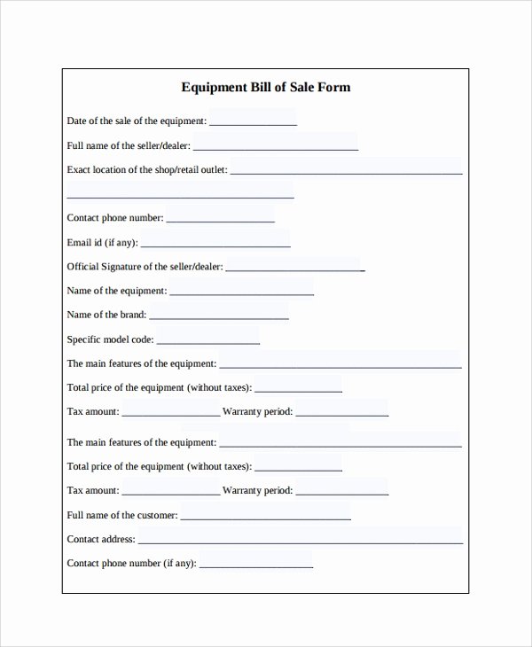 Equipment Bill Of Sale New Sample Equipment Bill Of Sale 6 Documents In Pdf Word