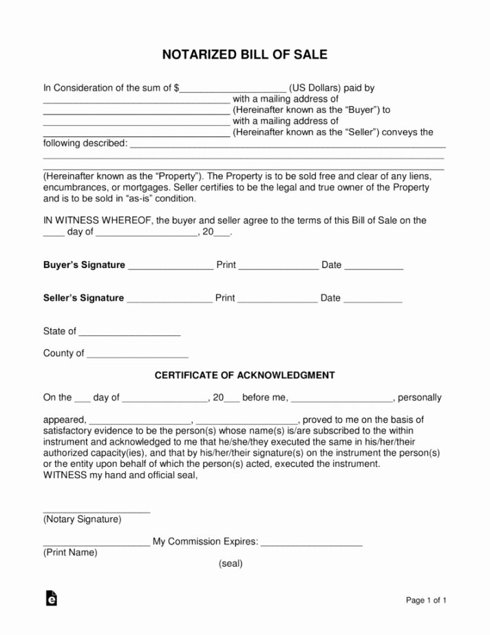 Equipment Bill Of Sale Template Inspirational Editable Free Notarized Bill Sale form Word Pdf Eforms Free Heavy Equipment Bill Sale