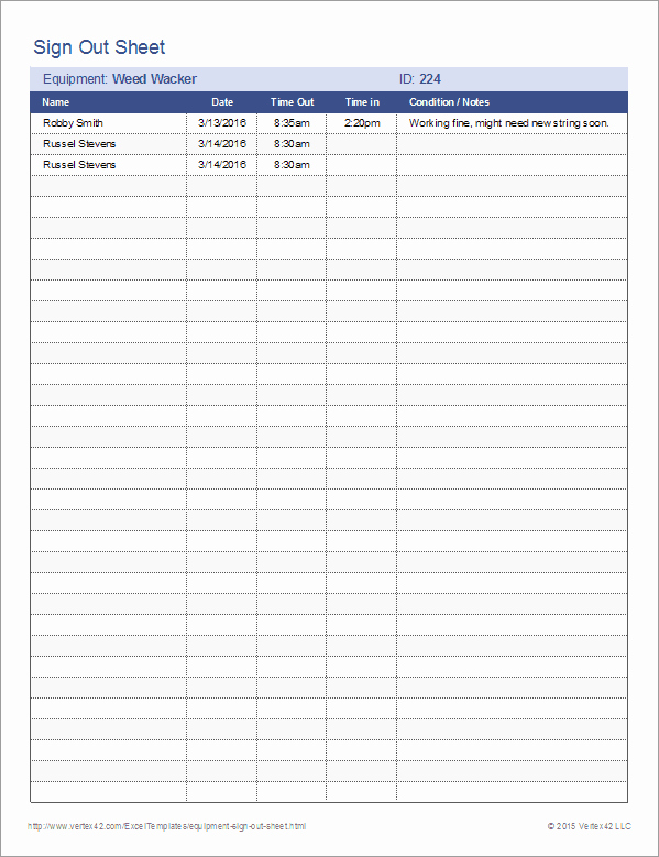 Equipment Sign Out Sheet Template Unique Equipment Sign Out Sheet