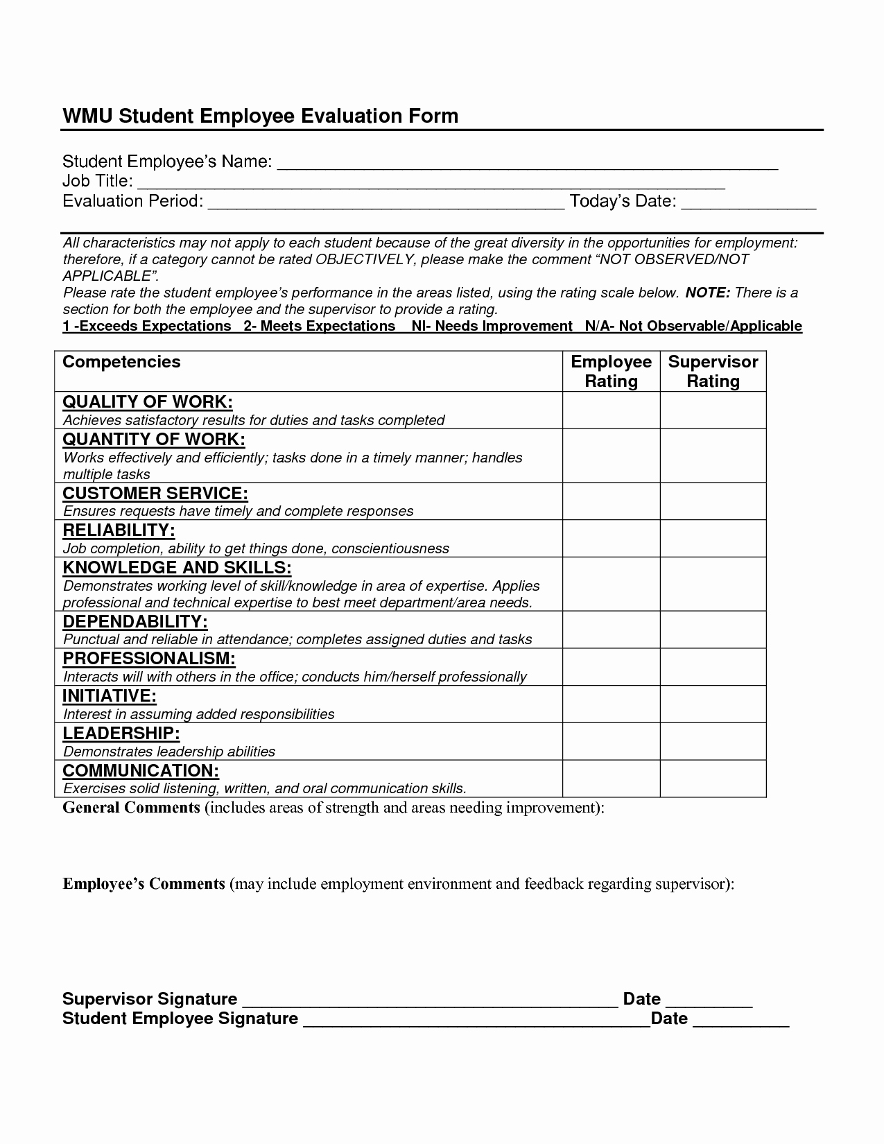 Evaluation Letter Sample for Employee Inspirational Sample Employee Evaluation forms Laser