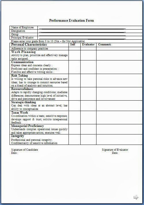 Evaluation Letter Sample for Employee Unique Performance Rating form