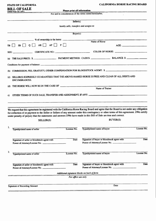 Even Trade Bill Of Sale Inspirational Chrb form 101 Bill Sale form State California