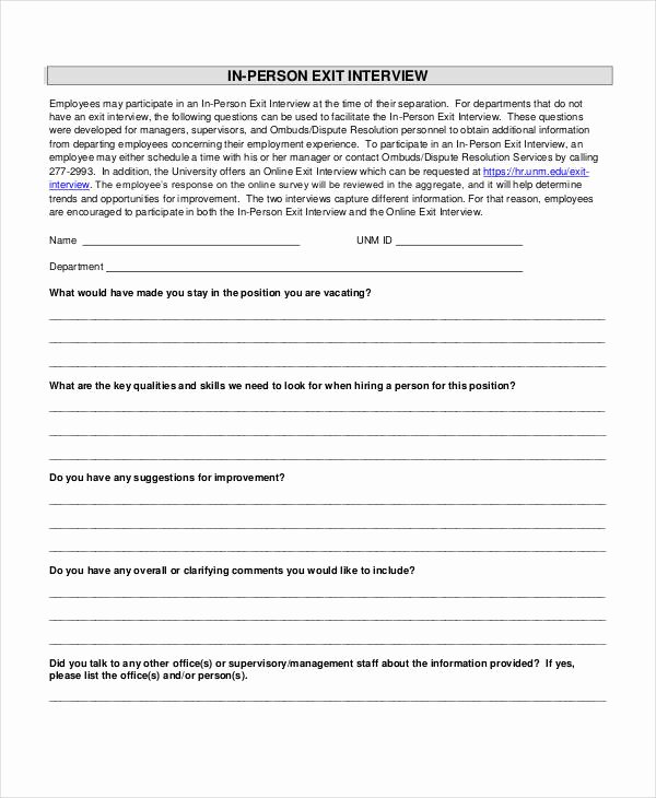 Exit Interview form Pdf Awesome Exit Interview form 9 Free Pdf Word Documents Download