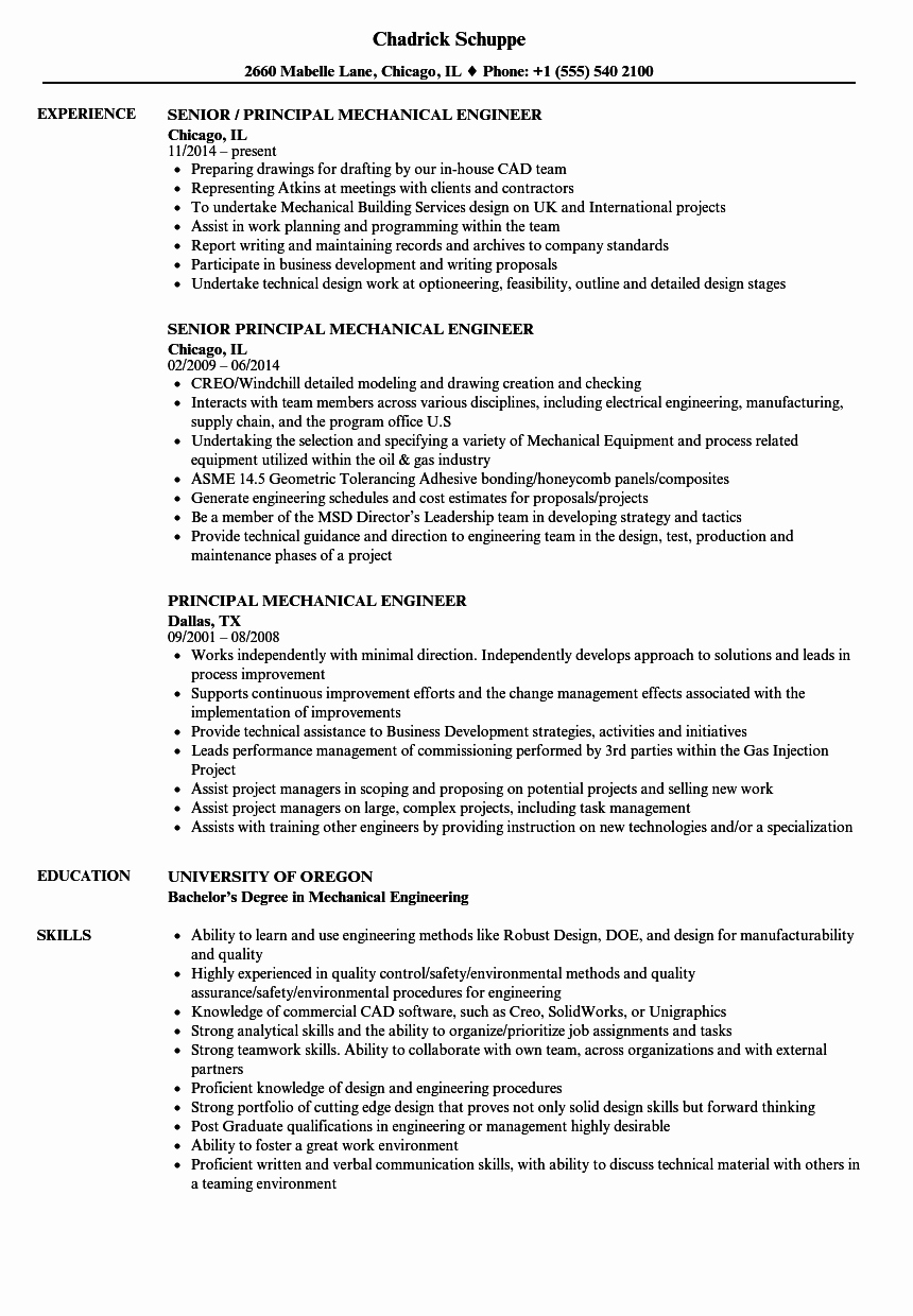 Experienced Mechanical Engineer Resume Unique Principal Mechanical Engineer Resume Samples
