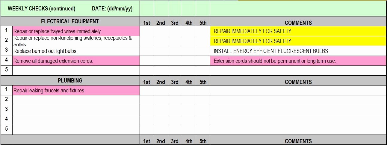 Facility Maintenance Checklist Template Awesome Facility Maintenance Checklist Template Excel Misc