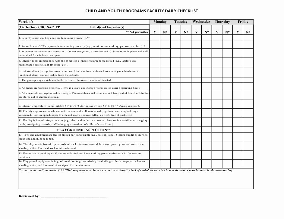 Facility Maintenance Checklist Template Luxury 2012 04 16 Facility Checklist 3 12 12