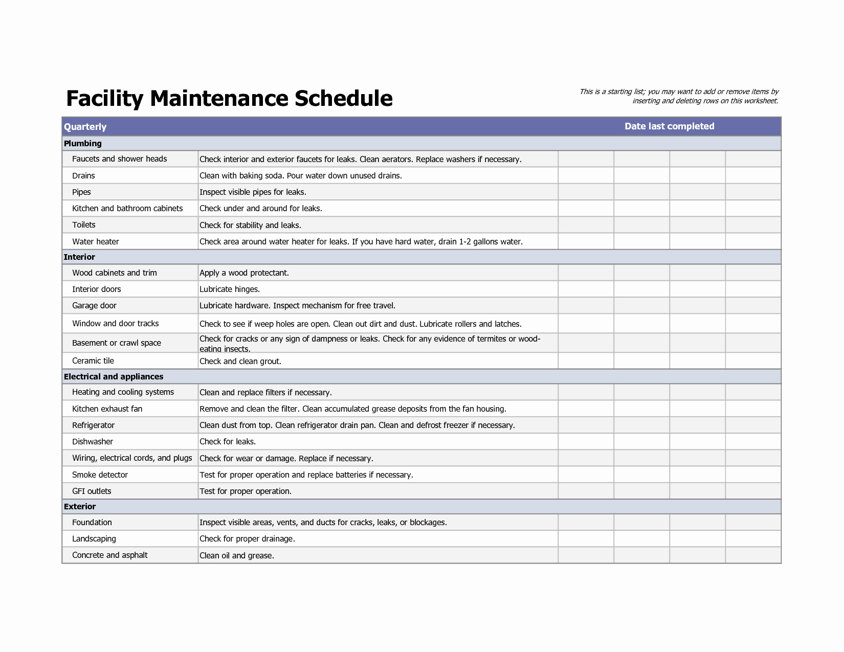 Facility Maintenance Checklist Template Unique 4 Facility Maintenance Checklist Templates Excel Xlts