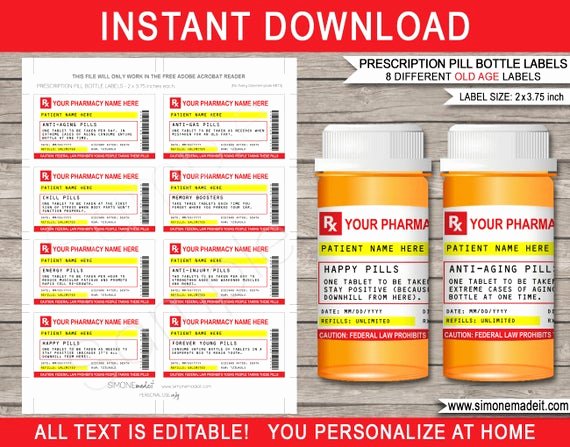 Fake Prescription Label Generator New Prescription Bottle Labels Old Age Pills Printable Rx Prescription Gag Birthday Gift