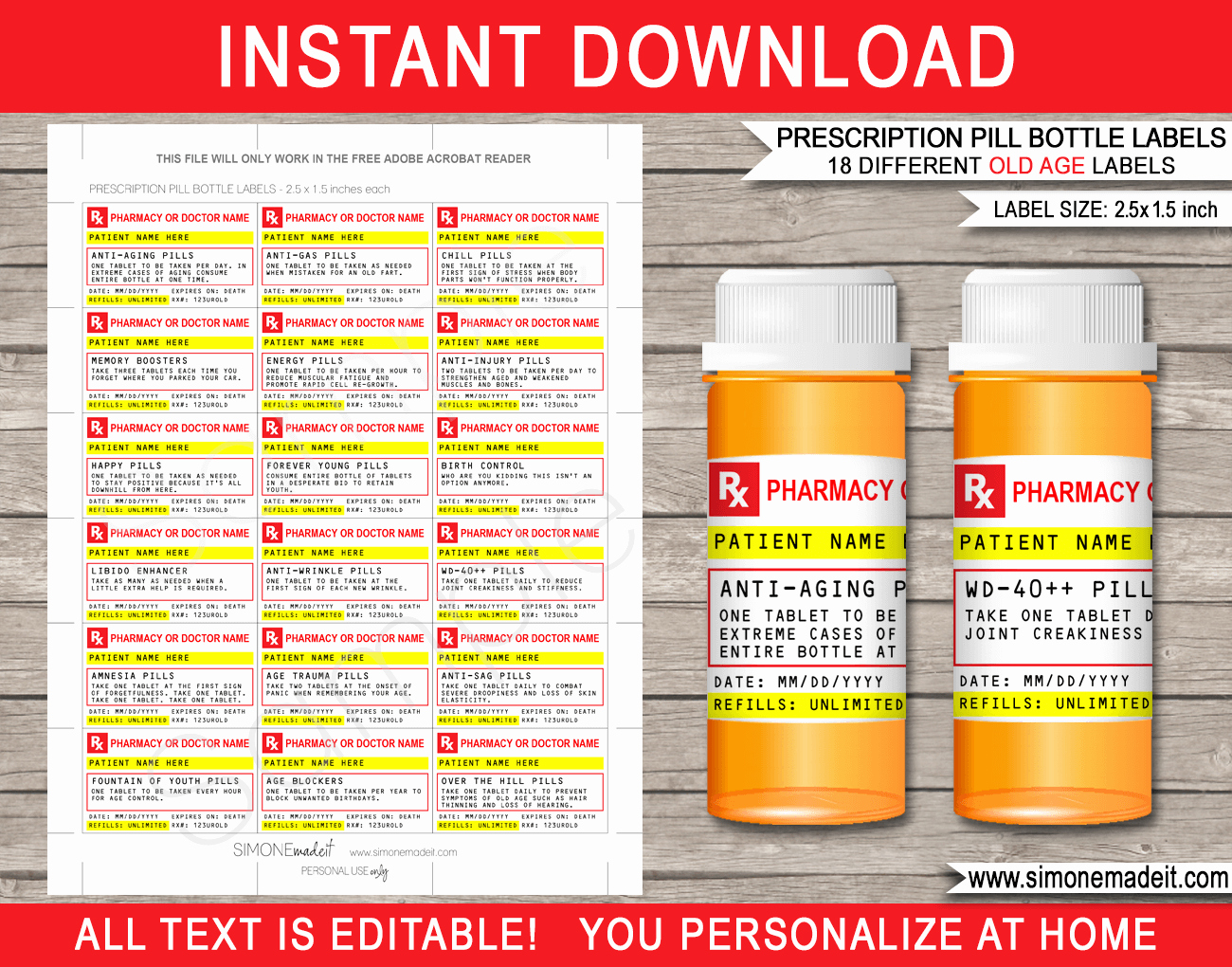 Fake Prescription Label Template Unique Old Age Prescription Pill Bottle Labels Gag Gift
