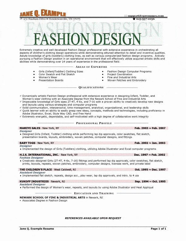Fashion Designer Resume Sample Best Of Fashion Designer Resume