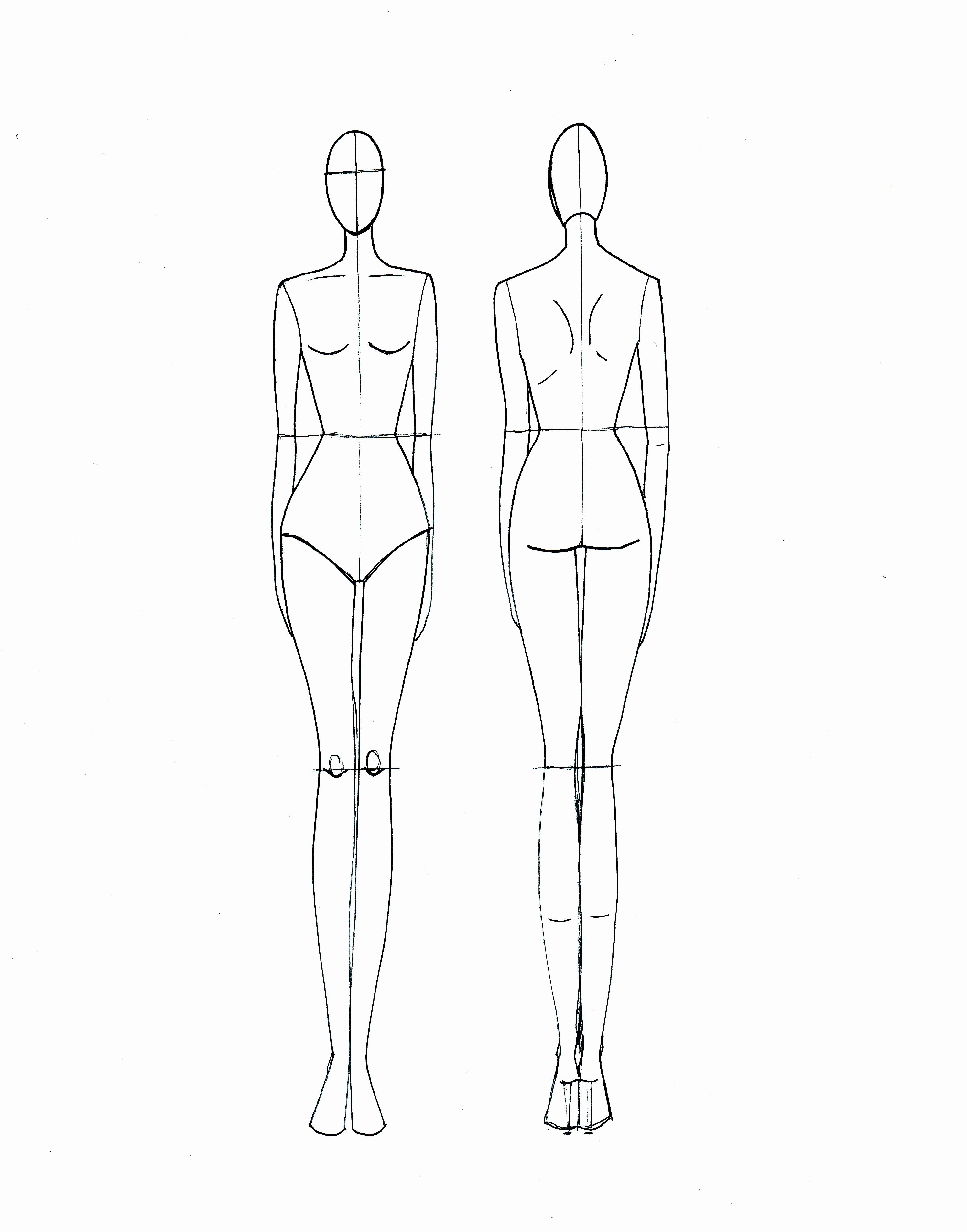 Fashion Designing Sketches Of Models Awesome Straight form Front and Back