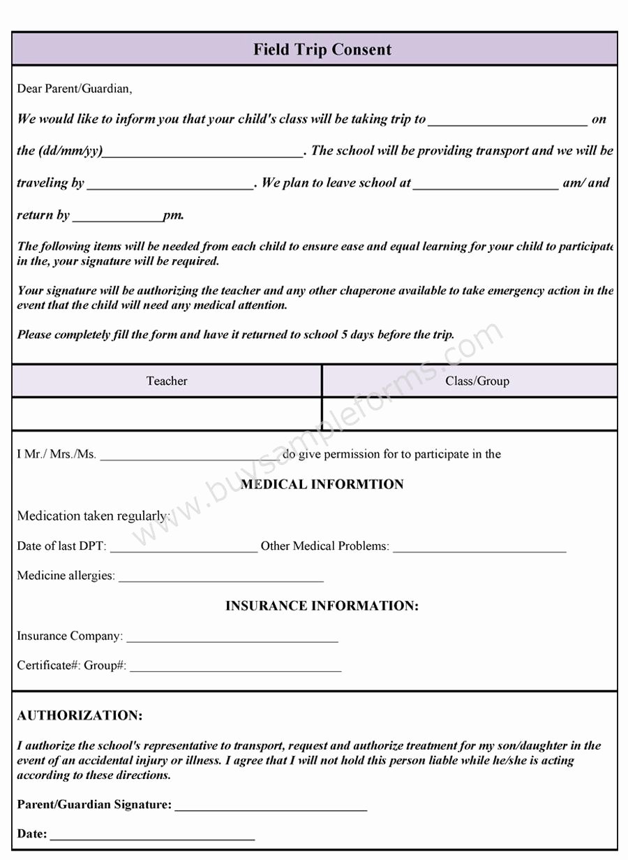 Field Trip Permission Slip Pdf Awesome Field Trip Consent form Sample forms