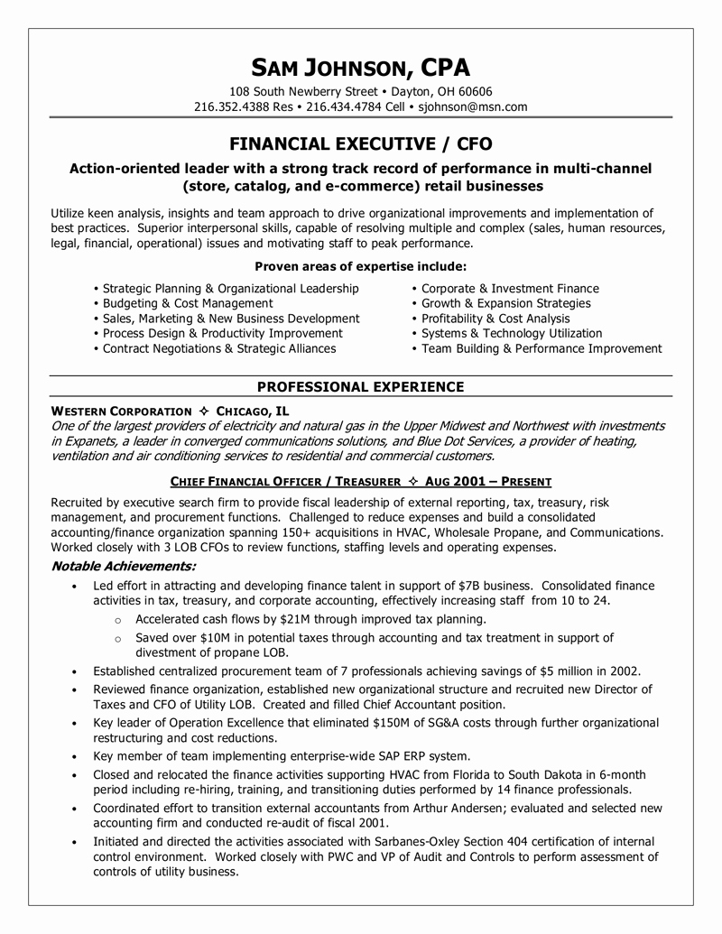 Finance Resume Template Word Fresh Financial Executive Cfo Resume Example J O B