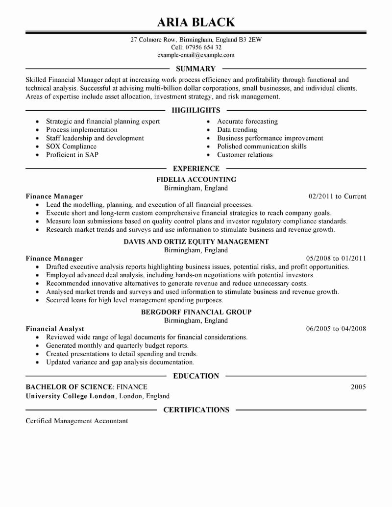Finance Resume Template Word Lovely 8 Amazing Finance Resume Examples