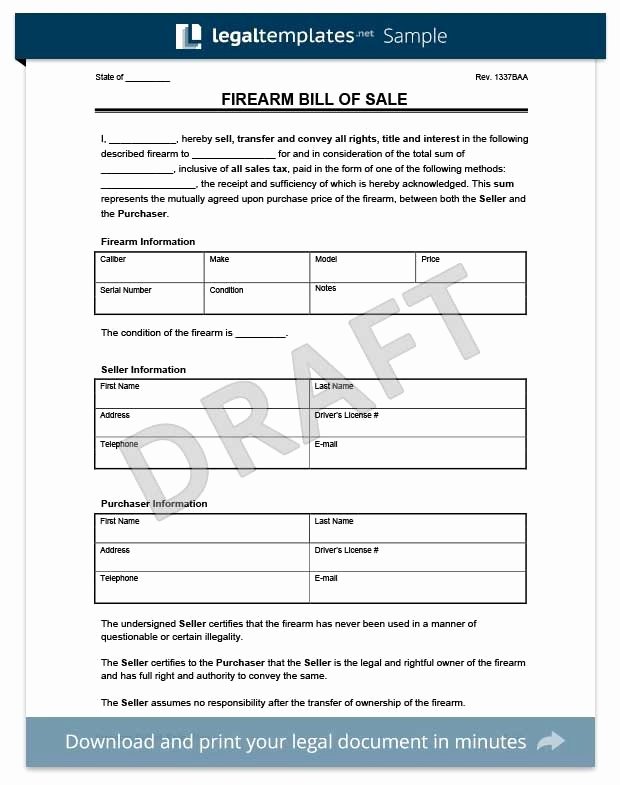 Firearm Bill Of Sale Florida New Firearm Bill Sale Template 2018