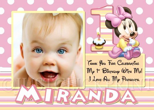 First Birthday Thank You Cards Awesome Baby Minnie Mouse First Birthday Thank You Card Printable