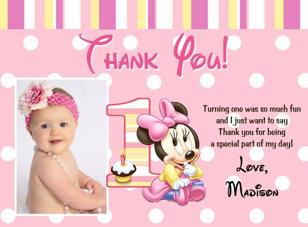 First Birthday Thank You Cards New Printable Minnie Mouse Thank You Card